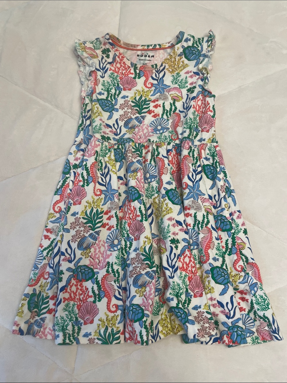 Mini Boden White Dress with Multicolor Sea Life Print